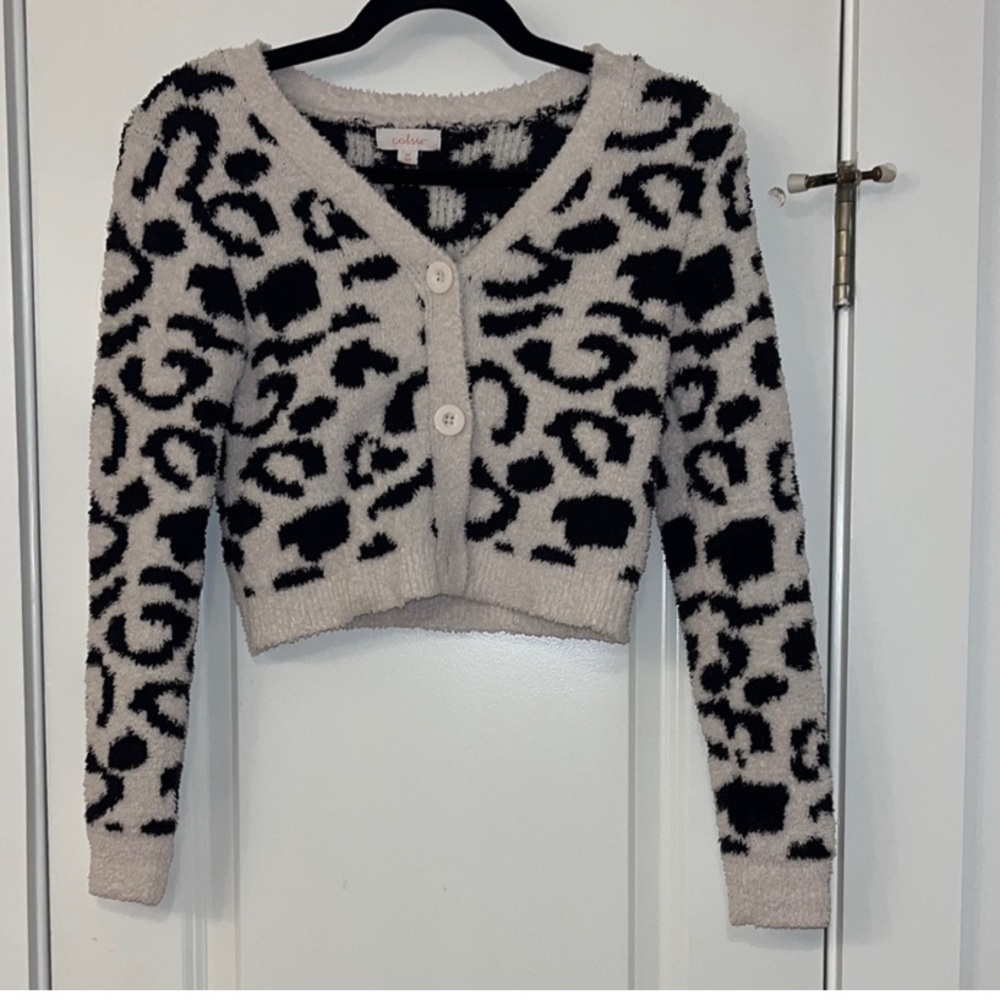 Colsie Black and Cream Animal Print Cardigan